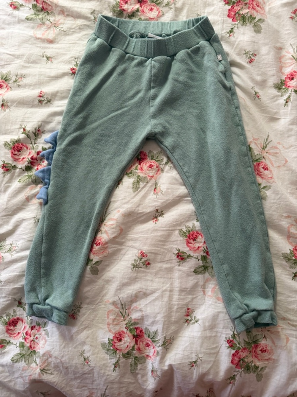 Kids Plush Dino-Accent Jogger Pants in Light Teal MORI